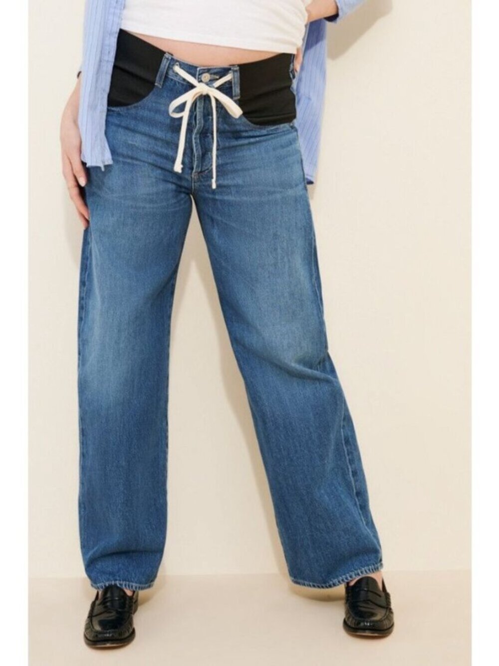Citizens of Humanity Brynn Drawstring Wide-Leg Maternity Jeans Blue 30